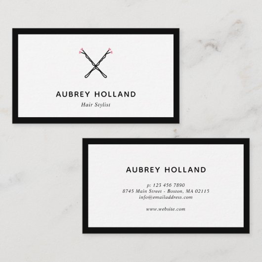 クロスボビーピンキュートブラックピンク美容師 名刺 (正面/裏面)