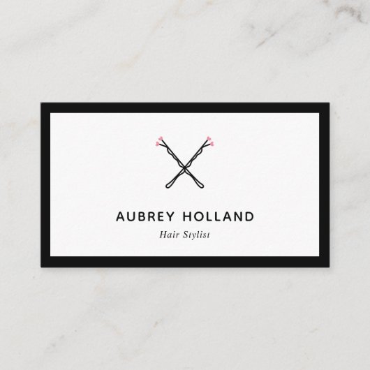 クロスボビーピンキュートブラックピンク美容師 名刺 (正面)