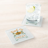 クロスボーンのトリックまたは治療ハロウィーンカボチャ ガラスコースター (アングル)