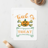 クロスボーンのトリックまたは治療ハロウィーンカボチャ ノートカード (正面/裏面インサイチュ)