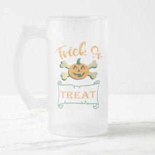 クロスボーンのトリックまたは治療ハロウィーンカボチャ フロストグラスビールジョッキ