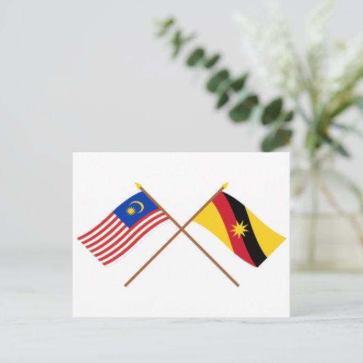 クロスマレーシアとサラワクの国旗 ポストカード (スタンド正面)