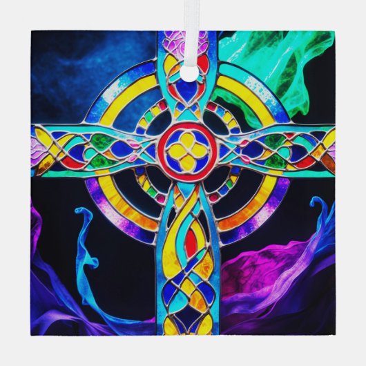 クロスモダンカラー鮮やかサンキャッチャー ガラスオーナメント (裏面)