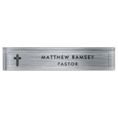 クロスモダンシルバー教会ミニマル牧師 デスクネームプレート (正面)