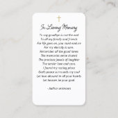 クロスモダンフォト葬儀記念祈りの言葉カード 名刺 (裏面)