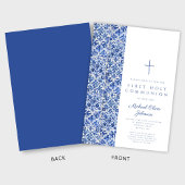 クロスモダンブルータイルボーイファーストコミュニオン 招待状