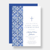 クロスモダンブルータイルボーイファーストコミュニオン 招待状