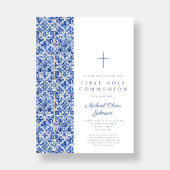 クロスモダンブルータイルボーイファーストコミュニオン 招待状