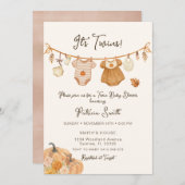 クロスラインカボチャ双子ベビーシャワー 招待状 (正面/裏面)