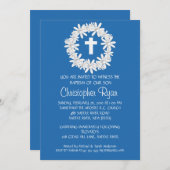 クロスリース男の赤ちゃんバプティスマン 招待状 (正面/裏面)