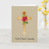 クロスレッドローズクリスチャンコンドリアンス悔やみや弔慰 カード (黄色い花)