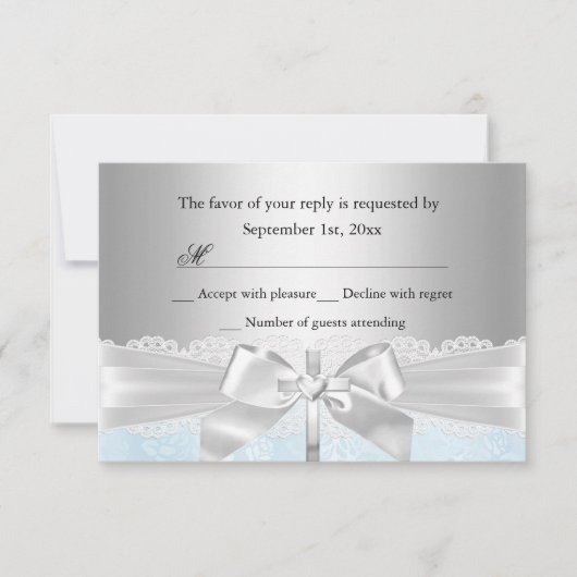 クロスレースボウブルーバプテスマ/《キリスト教》洗礼式や命名式RSVP 出欠カード (正面)