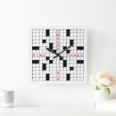 クロスワードクロックとダウンロード可能なパズル（黒） スクエア壁時計 (ホーム)