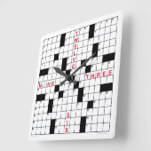 クロスワードクロックとダウンロード可能なパズル（黒） スクエア壁時計 (傾斜)