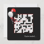 クロスワードパズルとバルーン誕生日パーティー 招待状 (正面)