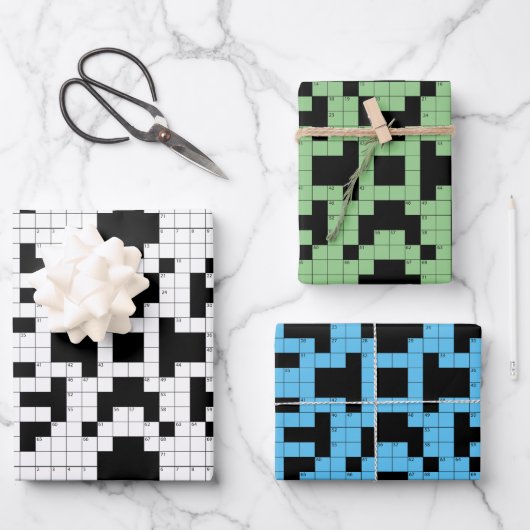 クロスワードパズルデザインラッピング紙セット ラッピングペーパーシート (正面)