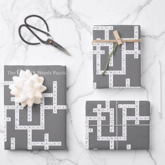 クロスワードパズル意味論ユーモア灰色 ラッピングペーパーシート (正面)