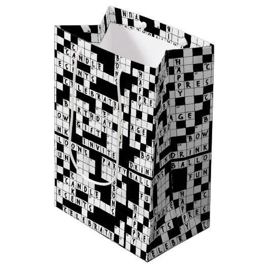 クロスワードパズル誕生日 ミディアムペーパーバッグ (正面アングル)