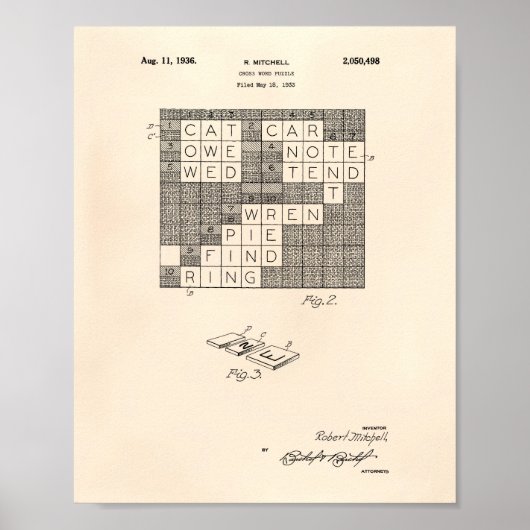 クロスワードパズル1936パテントアートオールドピーパー ポスター (正面)