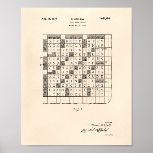 クロスワードパズル1936パテントアートオールドピーパー ポスター (正面)