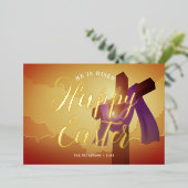 クロス上の紫のサッシと金ゴールドフォント 箔シーズンカード (立ち正面)