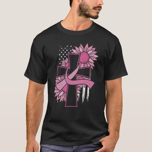クロス信じクリスチャン乳がん認識度 Tシャツ (正面)