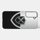 クロス剣のシルバーシールドと黒 SAMSUNG GALAXYケース (裏面横)