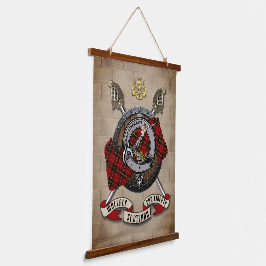 クロス剣を使用したウォレスクランパーソナライズされたバッジ 吊り下げ型タペストリー (傾斜あり)