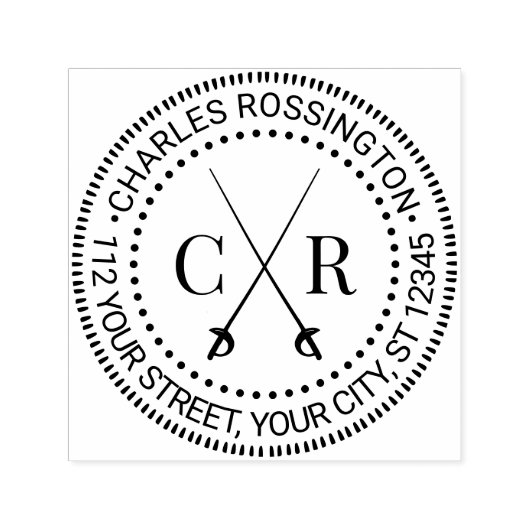 クロス剣イニシャルモノグラム名差出人住所 セルフインキングスタンプ (デザイン)