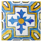 クロス地中海のブルーイエローウォーター絵を描カラー タイル (正面)