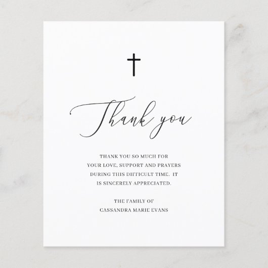 クロス悔やみや弔慰葬儀フォトバジェットサンキューカード (正面)
