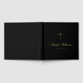 クロス愛シンプルの思い出の葬儀メモリアルブラック ゲストブック (全面)