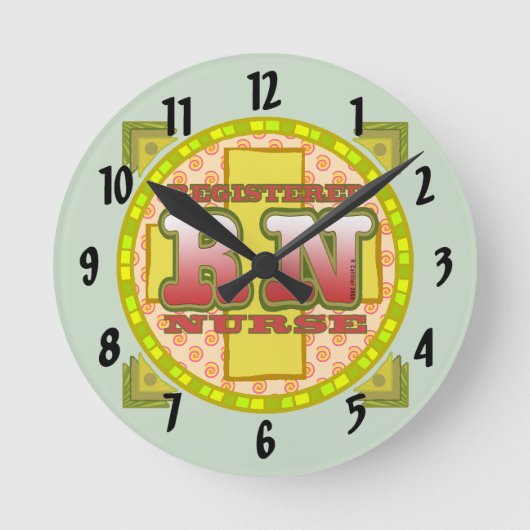 クロス文字カスタムのRNナース時計 ラウンド壁時計 (正面)
