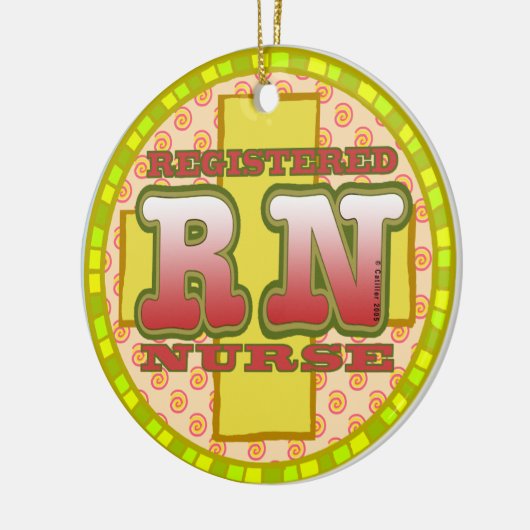 クロス文字カスタムナースRNオーナメント セラミックオーナメント (左)