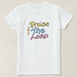 クロス柄のクリスチャンレディース「主を賛美せよ」 Tシャツ