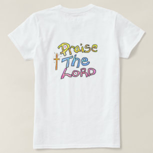 クロス柄のクリスチャンレディース「主を賛美せよ」 Tシャツ