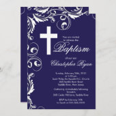 クロス男の赤ちゃんバプティエレガントスマ《キリスト教》洗礼式や命名式 招待状 (正面/裏面)