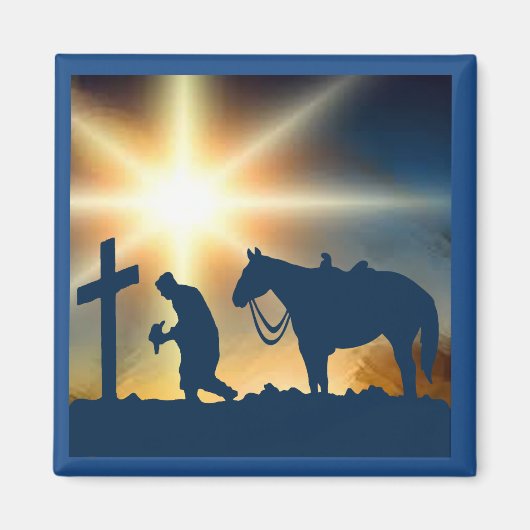 クロス祈に馬を乗せたカウボーイ マグネット (正面)