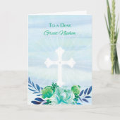 クロス素晴らしイースター付き甥のティール（緑がかった色）ブルーの花 シーズンカード (正面)