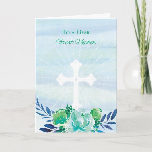 クロス素晴らしイースター付き甥のティール（緑がかった色）ブルーの花 シーズンカード (正面)