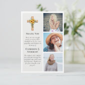 クロス素朴ひまわり3フォト悔やみや弔慰葬儀 サンキューカード (スタンド正面)