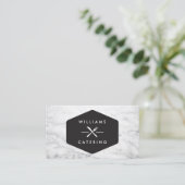 クロス素朴フォークナイフロゴ白大理石 名刺 (スタンド正面)