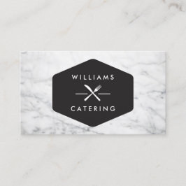 クロス素朴フォークナイフロゴ白大理石 名刺
