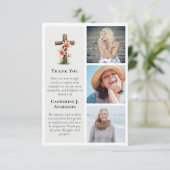 クロス素朴ユリ3フォト悔やみや弔慰葬儀 サンキューカード (スタンド正面)