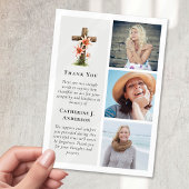 クロス素朴ユリ3フォト悔やみや弔慰葬儀 サンキューカード