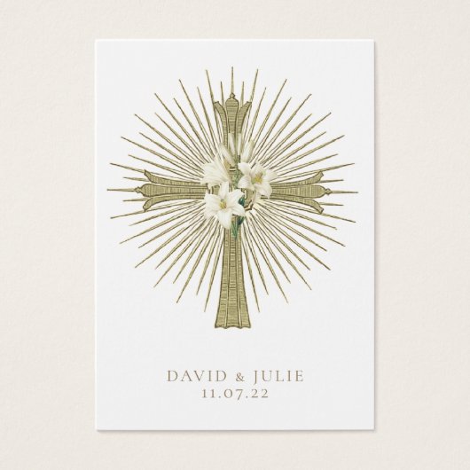 クロス結婚とリングを持つカトリックの祈りの言葉カード (正面)