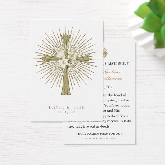 クロス結婚とリングを持つカトリックの祈りの言葉カード (デスク)