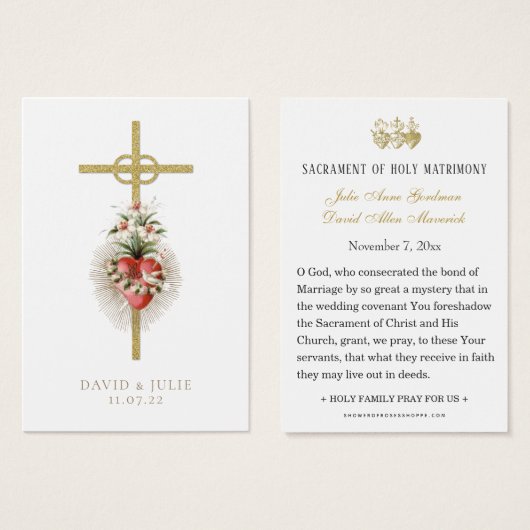クロス結婚とリングを持つカトリックの祈りの言葉カード (正面&裏面)