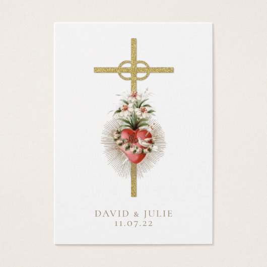 クロス結婚とリングを持つカトリックの祈りの言葉カード (正面)