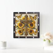 クロス華美ひまわり蝶 スクエア壁時計 (ホーム)